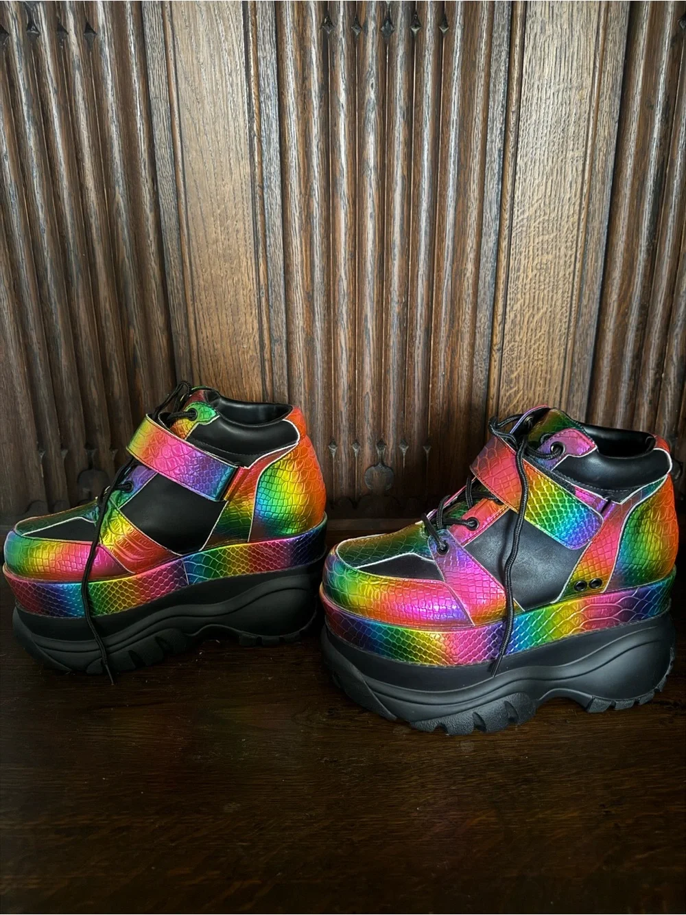 Dolls Kill RARE DISCONTINUED Women's Rainbow Platform Sneakers w/ Black Accents